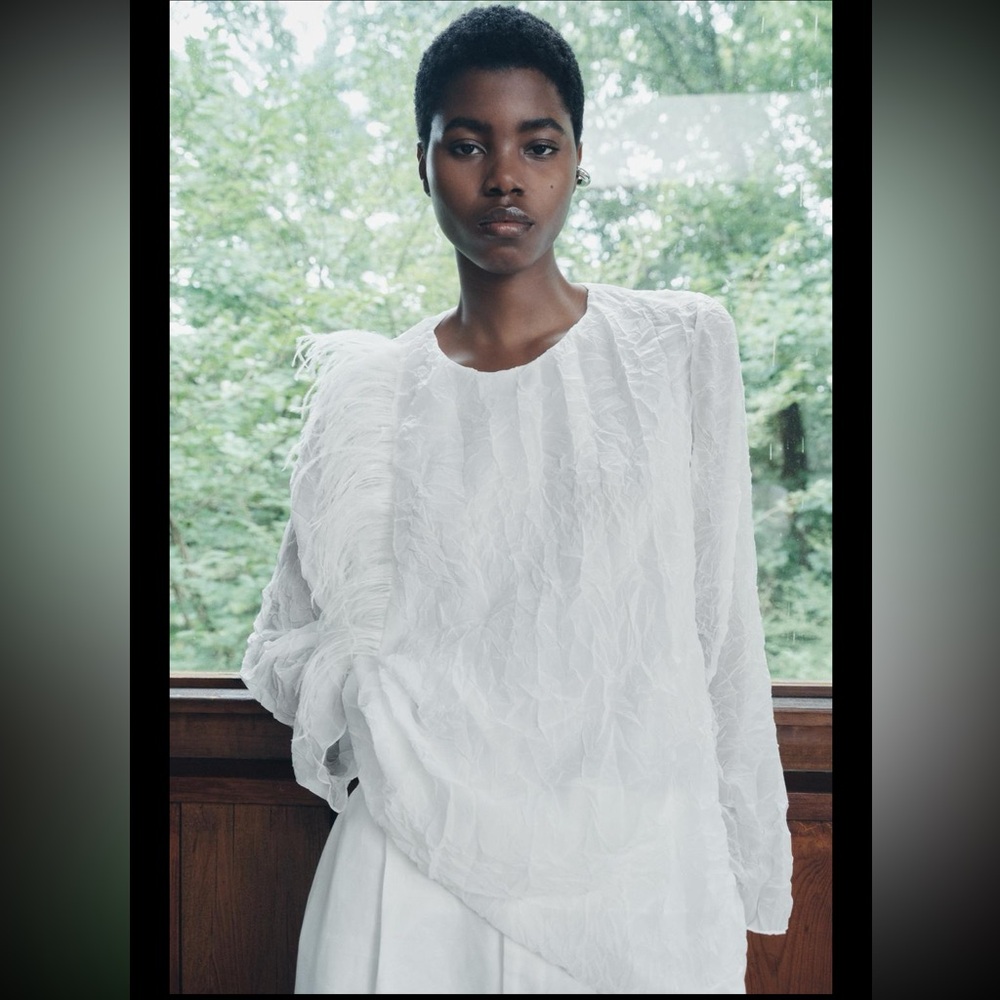 Zara wrinkled effect feather shirt ZW collection